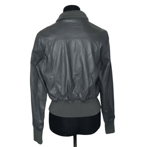 New York YOKI Faux Leather Grey Colored Bomber Jacket Large Long Sleeves NWT - Picture 3 of 6